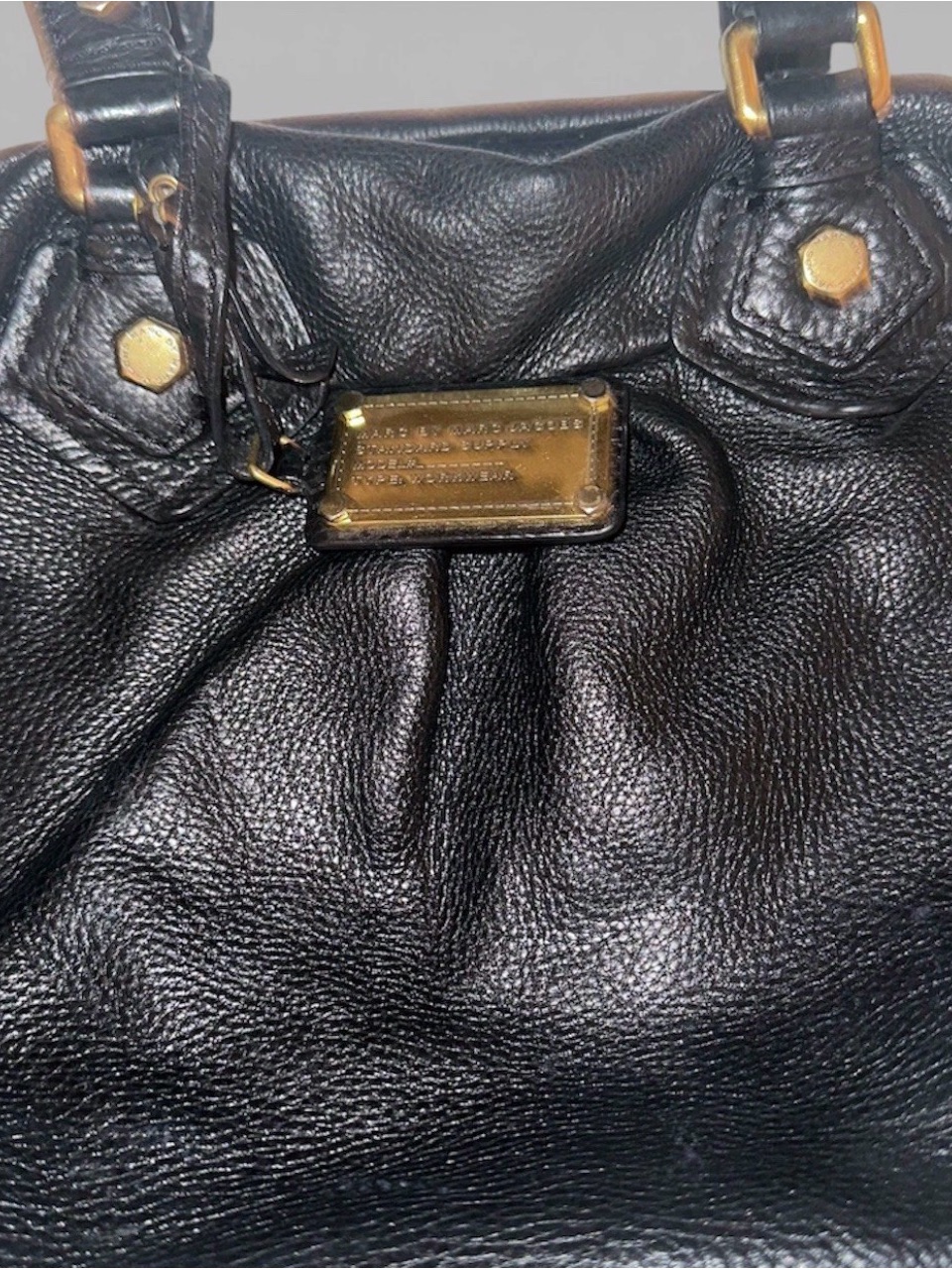 Marc By Marc Jacobs Black Leather Tag With Gold Plaque